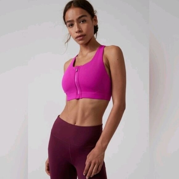 Athleta | Ultimate Zip Front Bra D-DD In Magenta - Picture 8 of 9